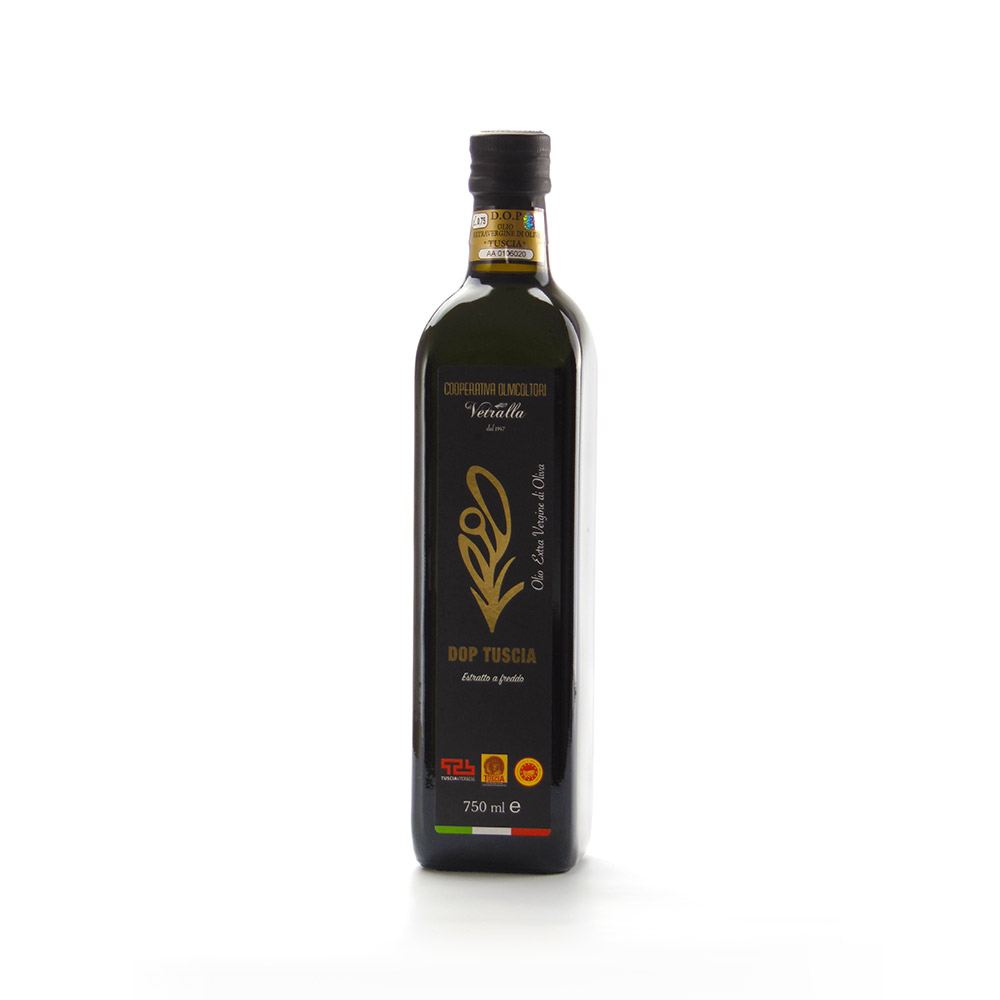 Bottiglia 750 ml Olio EVO Certificato D.O.P. Tuscia Estratto a Freddo